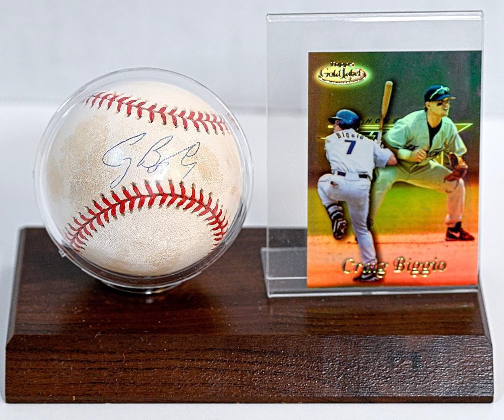 Craig Biggio Houston Astros Autographed Baseball on Stand with Card - Blue Ink - Hall of Fame (1 of 8)