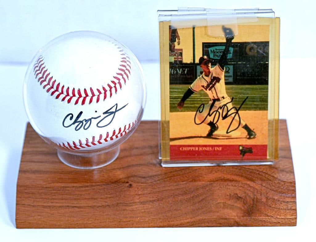 Chipper Jones Atlanta Braves Autographed Baseball on Stand with Card - Black Ink - Hall of Fame (1 of 6)