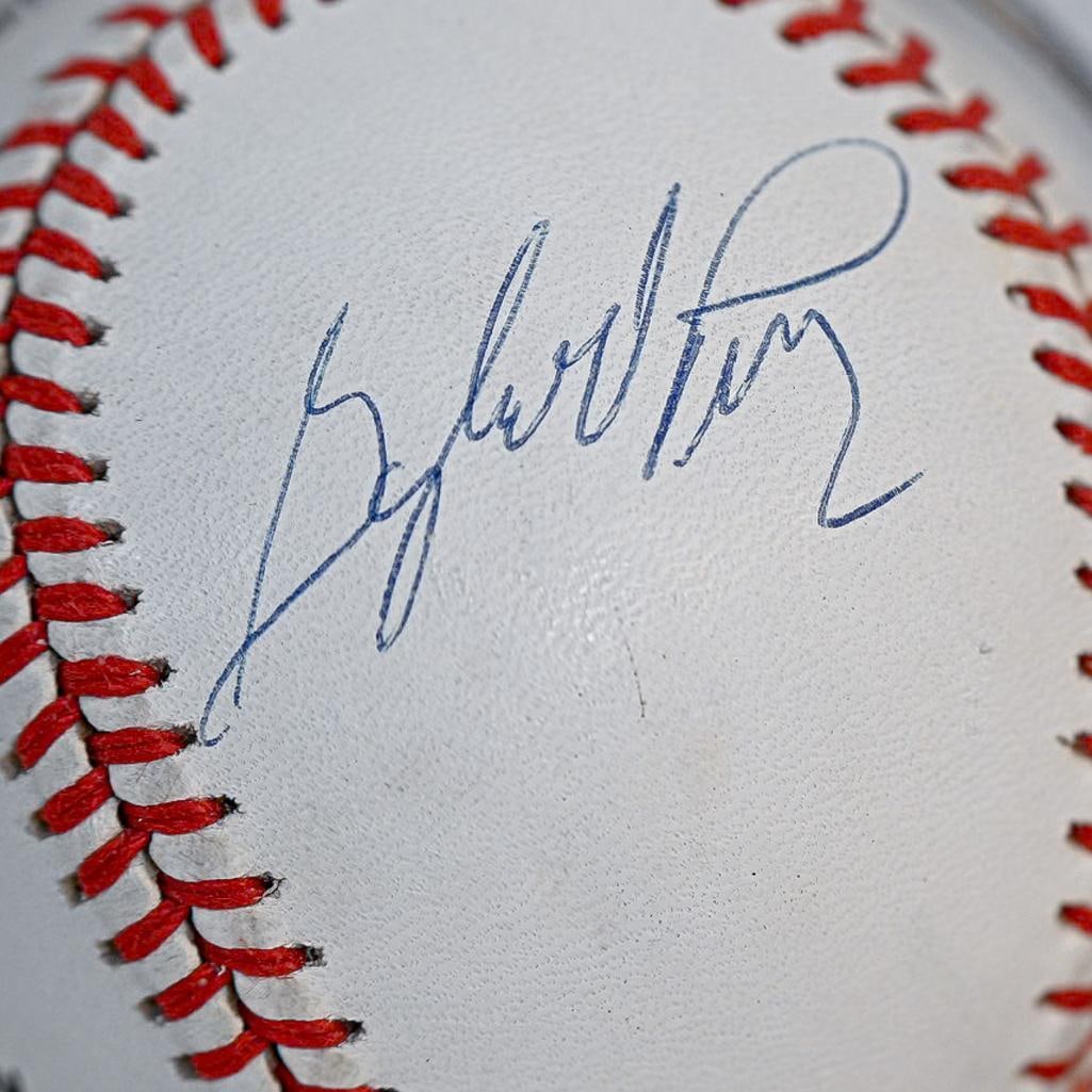 Gaylord Perry San Diego Padres Autographed Baseball on Stand with Card - Black Ink - Hall of Fame: This rare and highly coveted AUTHENTIC collector’s autographed Baseball on Stand with Card by Gaylord Perry from San Diego Padres represents a piece of Baseball History. Preserved in excellent c