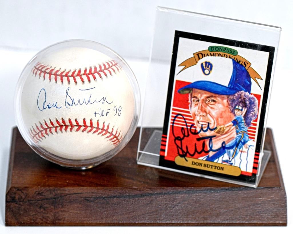 Don Sutton HOF 98 Milwaukee Brewers Autographed Baseball on Stand with Card - Black Ink - HOF (1 of 6)