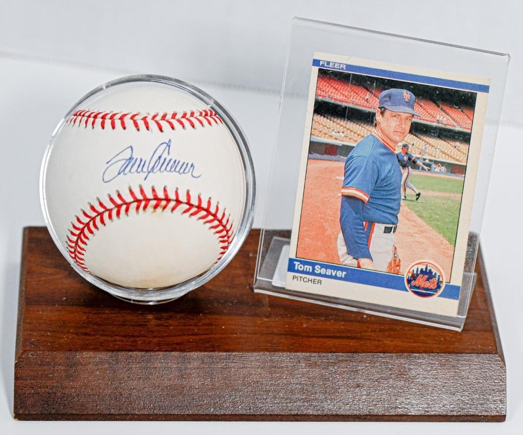 Tom Seaver New York Mets Autographed Baseball on Stand with Card - Blue Ink - Hall of Fame (1 of 6)