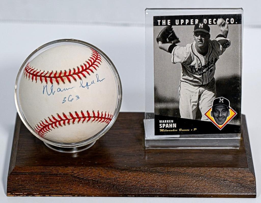 Warren Spahn 363 Atlanta Braves Autographed Baseball on Stand with Card - Blue Ink - HOF (1 of 8)