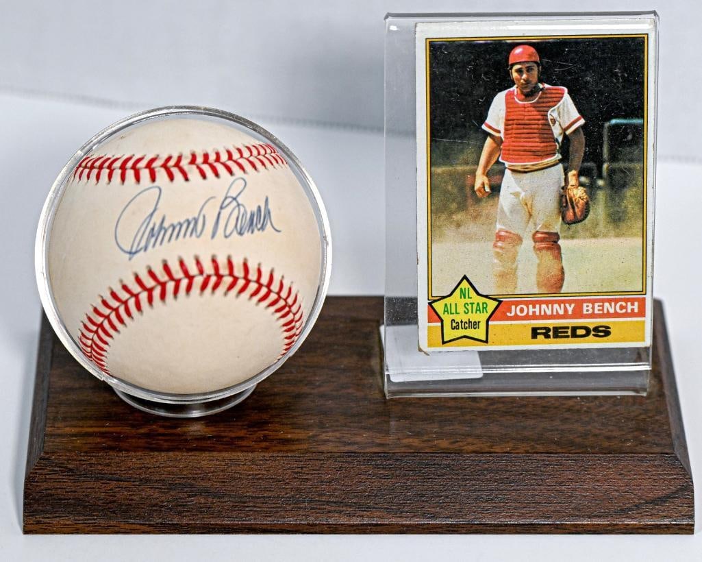 Johnny Bench Cincinnati Reds Autographed Baseball on Stand with Card - Blue Ink - Hall of Fame (1 of 6)