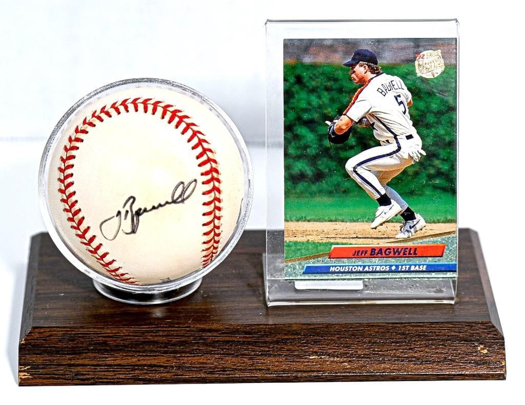 Jeff Bagwell Houston Astros Autographed Baseball on Stand with Card - Black Ink - Hall of Fame (1 of 8)