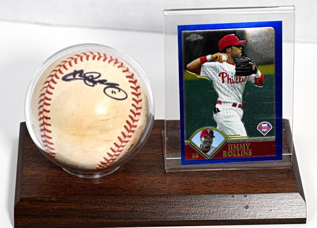 Jimmy Rollins Philadelphia Phillies Autographed Baseball on Stand with Card - Black Ink (1 of 6)