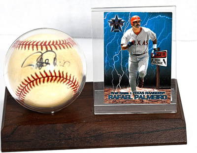 Raphael Palermo Texas Rangers Autographed Baseball on Stand with Card - Black Ink: This rare and highly coveted AUTHENTIC collector’s autographed Baseball on Stand with Card by Raphael Palermo from Texas Rangers represents a piece of Baseball History. Preserved in excellent co