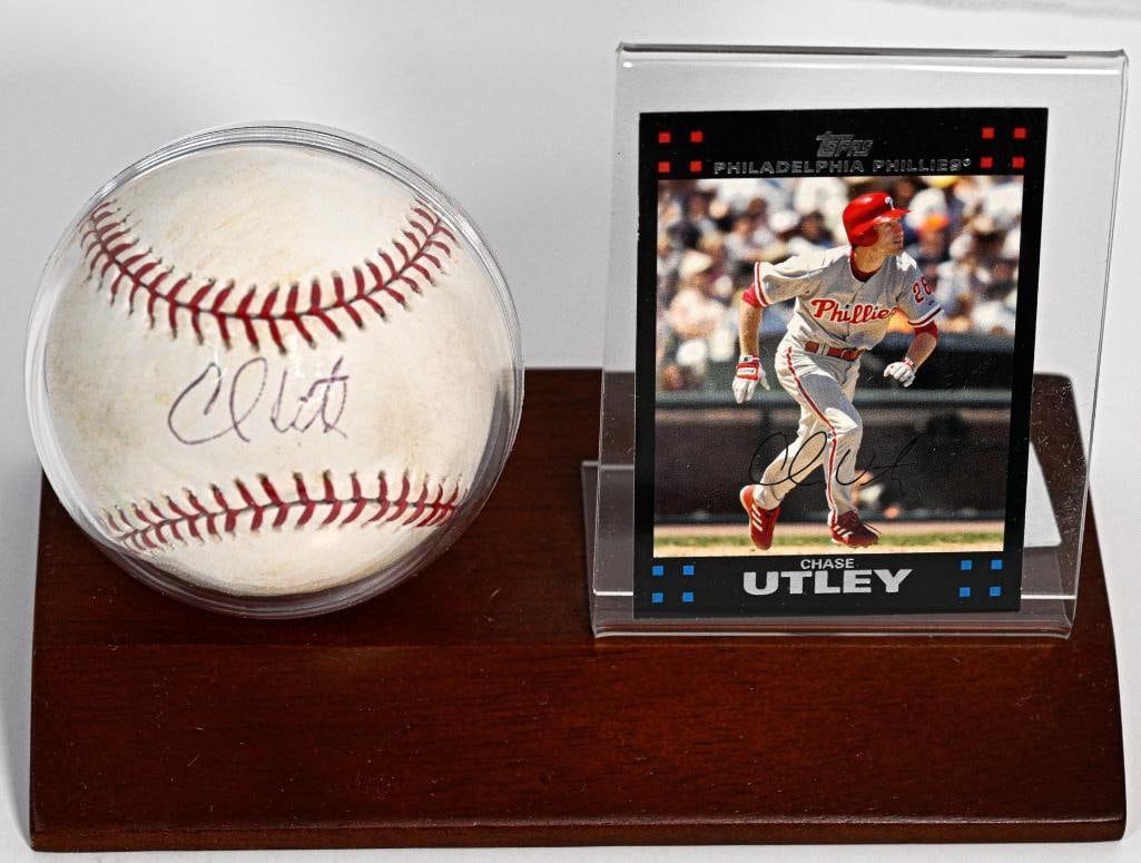 Chase Utley Philadelphia Phillies Autographed Baseball on Stand with Card - Black Ink (1 of 7)