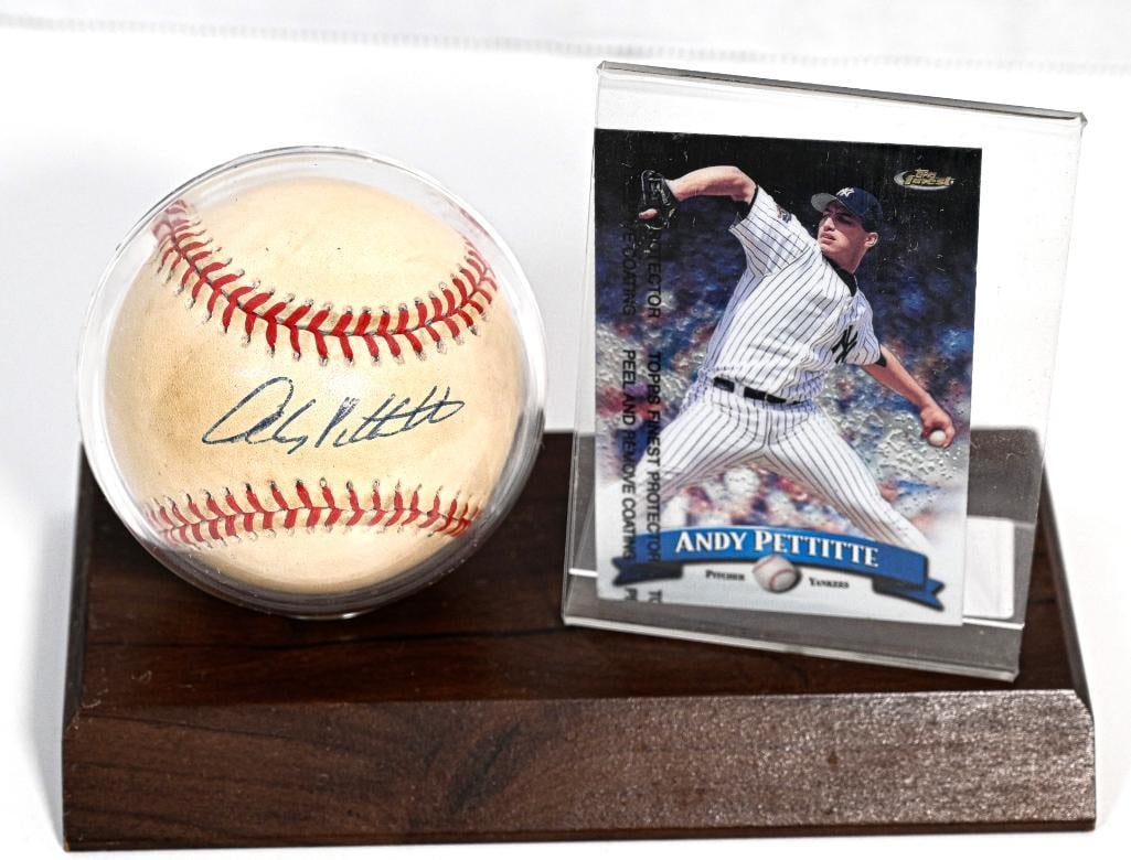 Andy Petite New York Yankees Autographed Baseball on Stand with Card - Blue Ink (1 of 7)