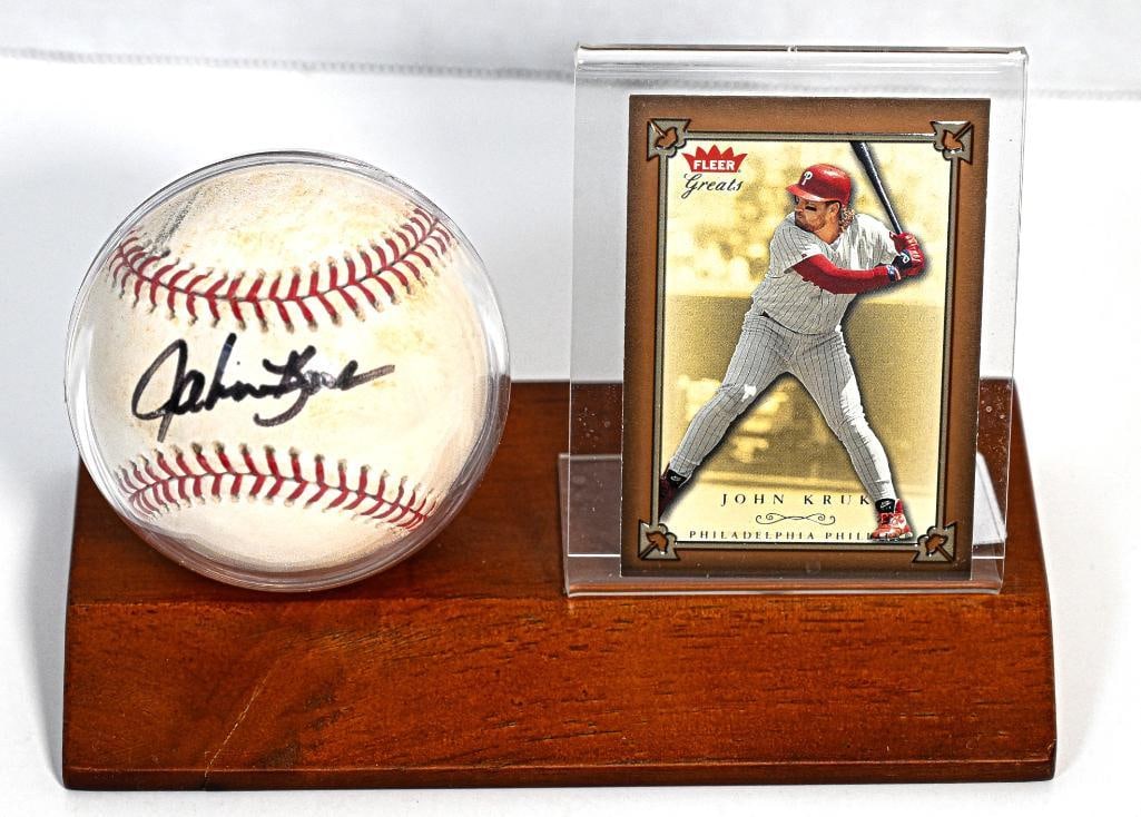 John Kruk Philadelphia Phillies Autographed Baseball on Stand with Card - Black Ink (1 of 8)