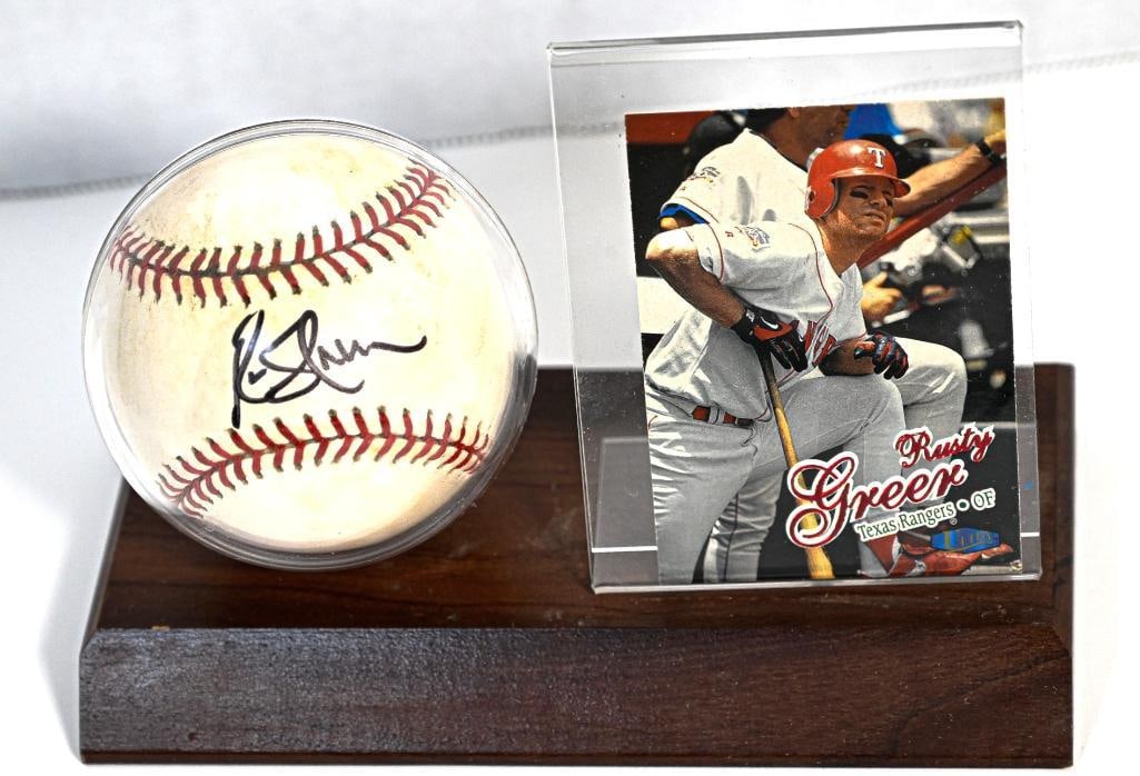 Rusty Greer Texas Rangers Autographed Baseball on Stand with Card - Black Ink (1 of 7)