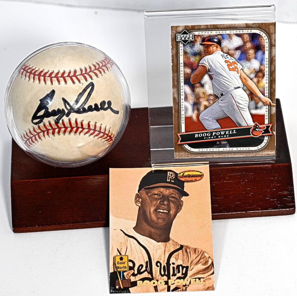 Boog Powell Baltimore Orioles Autographed Baseball on Stand with 2 Cards - Black Ink (1 of 8)