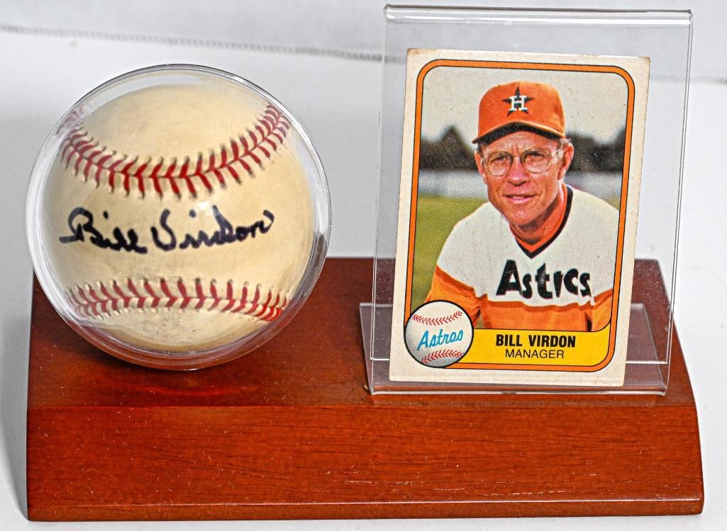 Bill Virdon Houston Astros Autographed Baseball on Stand with Card - Black Ink (1 of 5)