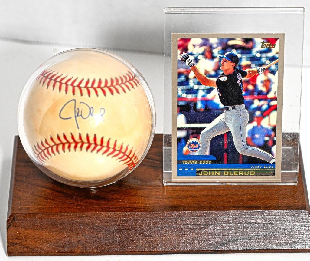 John Olerud New York Mets Autographed Baseball on Stand with Card - Blue Ink (1 of 6)