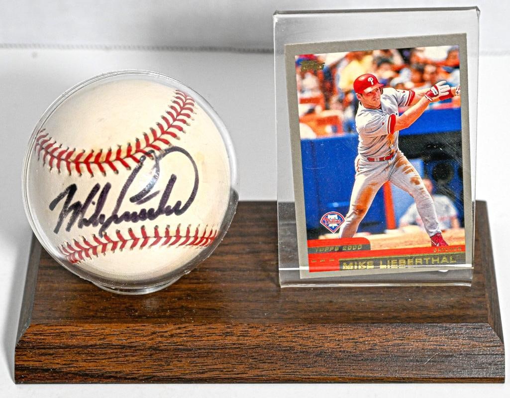 Mike Lieberthal Philadelphia Phillies Autographed Baseball on Stand with Card - Black Ink (1 of 6)