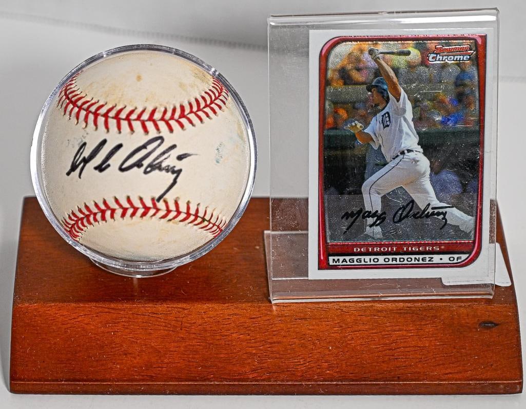 Maggie Ordonez Detroit Tigers Autographed Baseball on Stand with Card - Black Ink: This rare and highly coveted AUTHENTIC collector’s autographed Baseball on Stand with Card by Maggie Ordonez from Detroit Tigers represents a piece of Baseball History. Preserved in excellent co