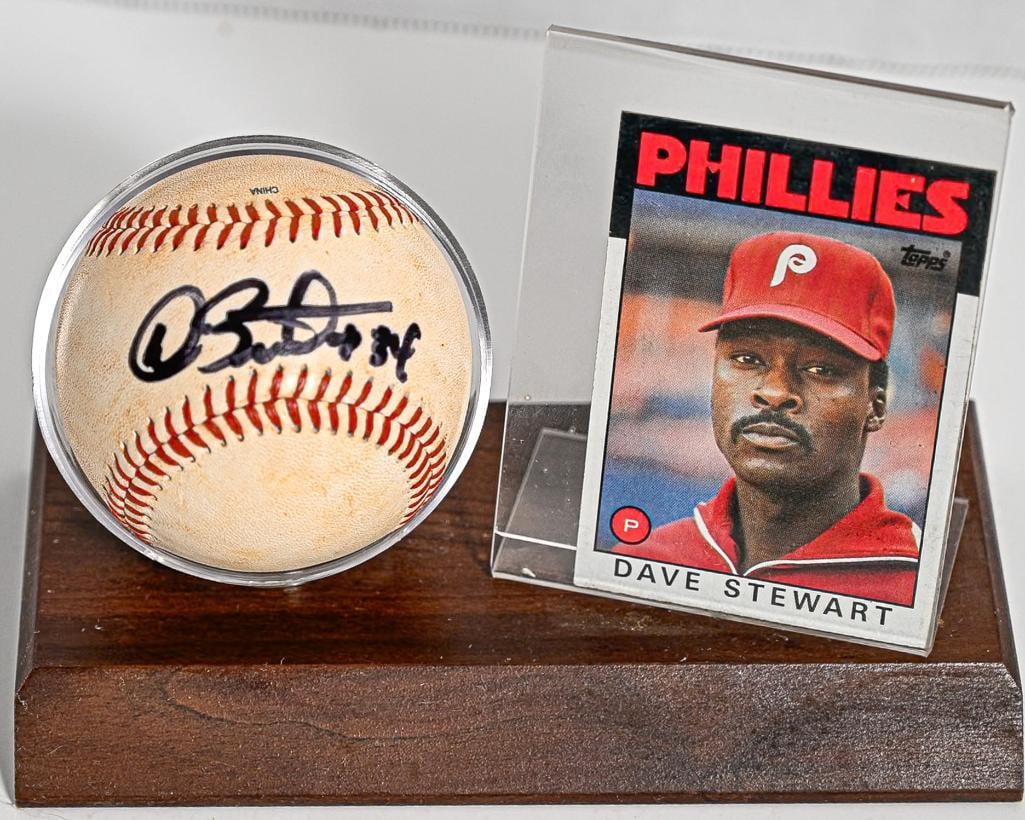 Dave Stewart Philadelphia Phillies Autographed Baseball on Stand with Card - Black Ink (1 of 4)
