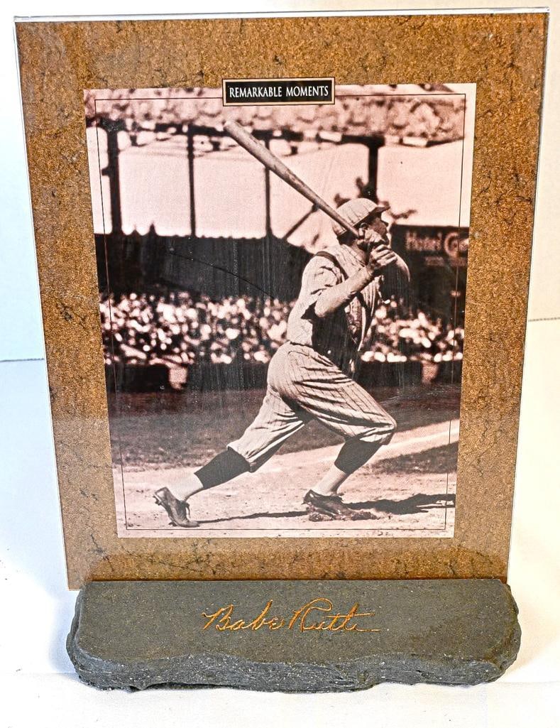Babe Ruth New York Yankees Photo in Glass On Stone Holder Etched with Ruth's Name   Hall of Fame (1 of 6)