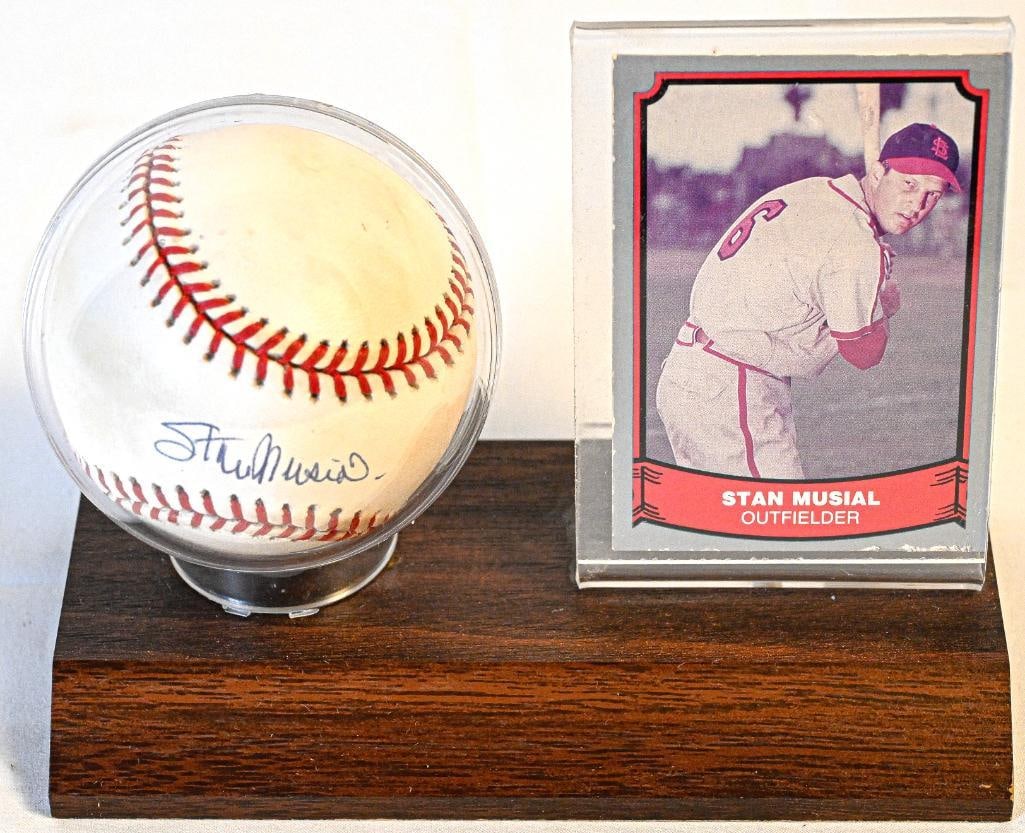 Stan Musial St. Louis Cardinals Autographed Baseball on Stand with Card - Dark Blue Ink - Hall of Fa (1 of 9)