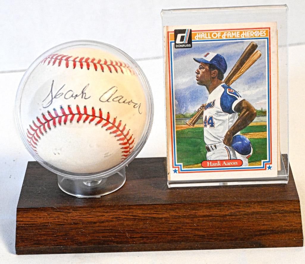 Hank Aaron Atlanta Braves Autographed Baseball on Stand with Card - with COA Black Ink - Hall of Fam (1 of 9)