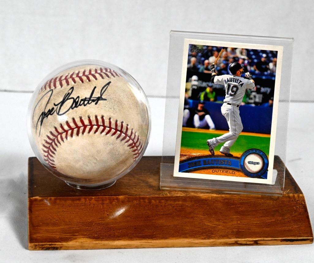 Jose Bautista Toronto Blue Jays Autographed Baseball on Stand with Card - Black Ink (1 of 8)