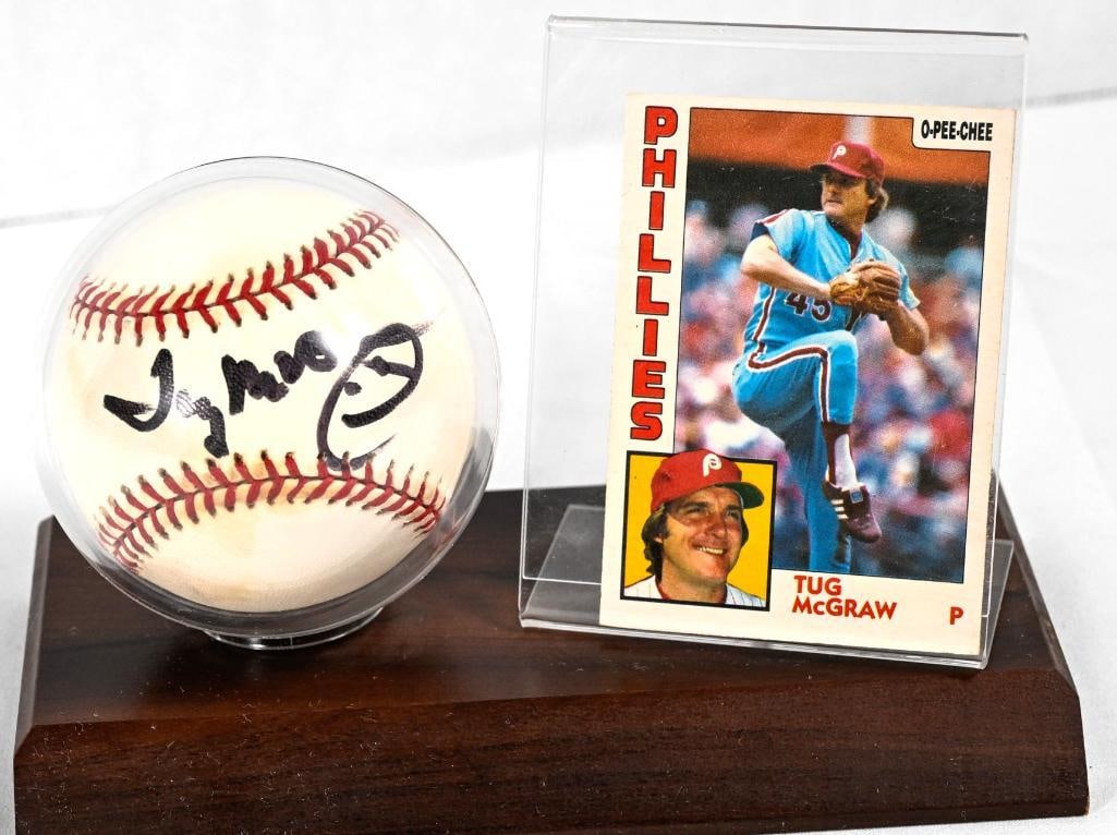 Tug McGraw Philadelphia Phillies Autographed Baseball on Stand with Card - Black Ink (1 of 9)