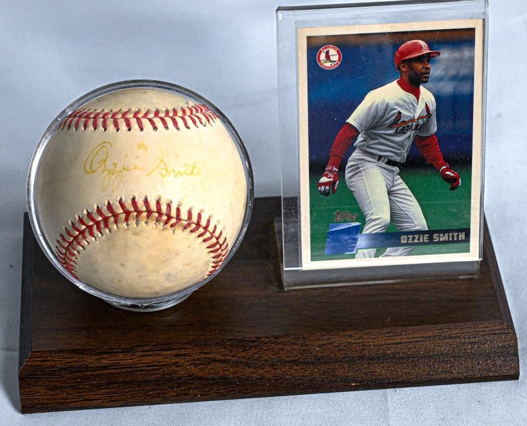 Ozzie Smith St. Louis Cardinals Autographed Baseball on Stand with Card - Gold Ink - Hall of Fame (1 of 7)