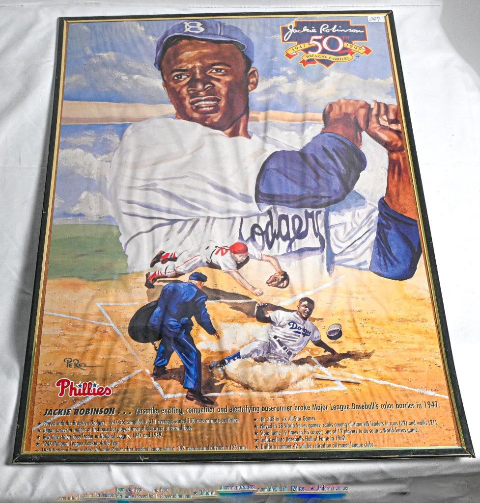 Jackie Robinson Los Angeles Dodgers 28x20 Dick Perez Poster Signed by Perez Gold and Black Frame (1 of 4)