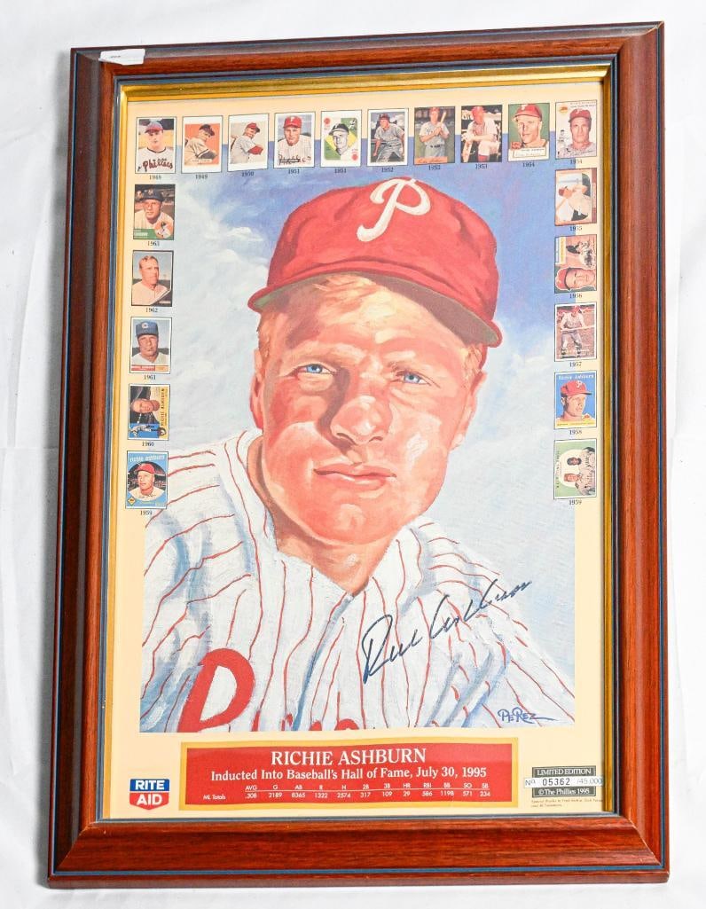 Richie Ashburn Philadelphia Phillies Autographed Portraiture Inducted Into Baseball HOF July 30 1995 (1 of 6)