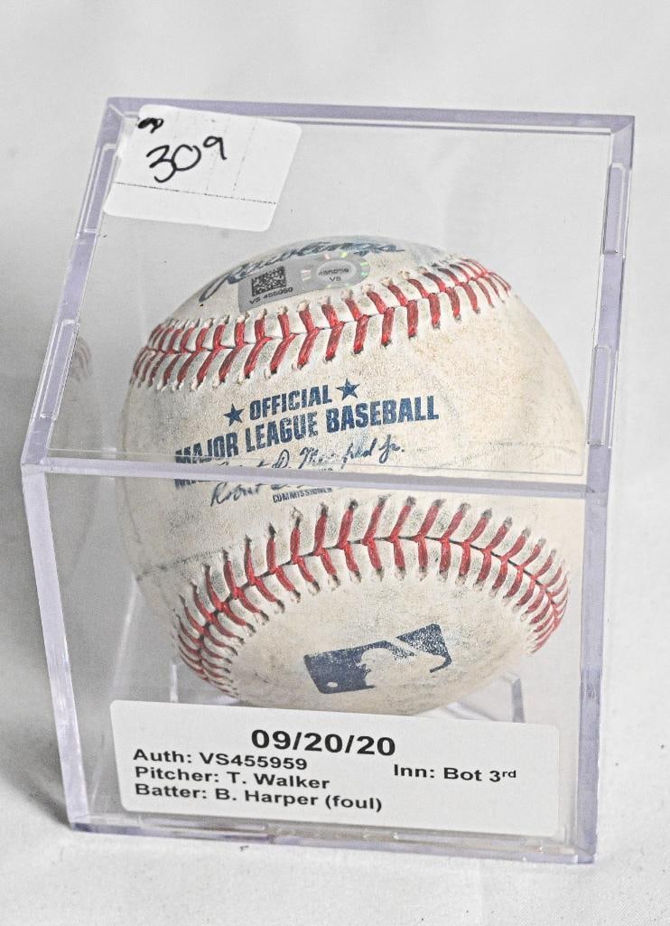Bryce Harper; Philadelphia Phillies MLB Authentic Autographed Foul Ball From 09/20/2020 (1 of 6)