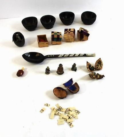 Antique Lot of Oriental Cups, Spoon, Miniature Carvings (1 of 7)