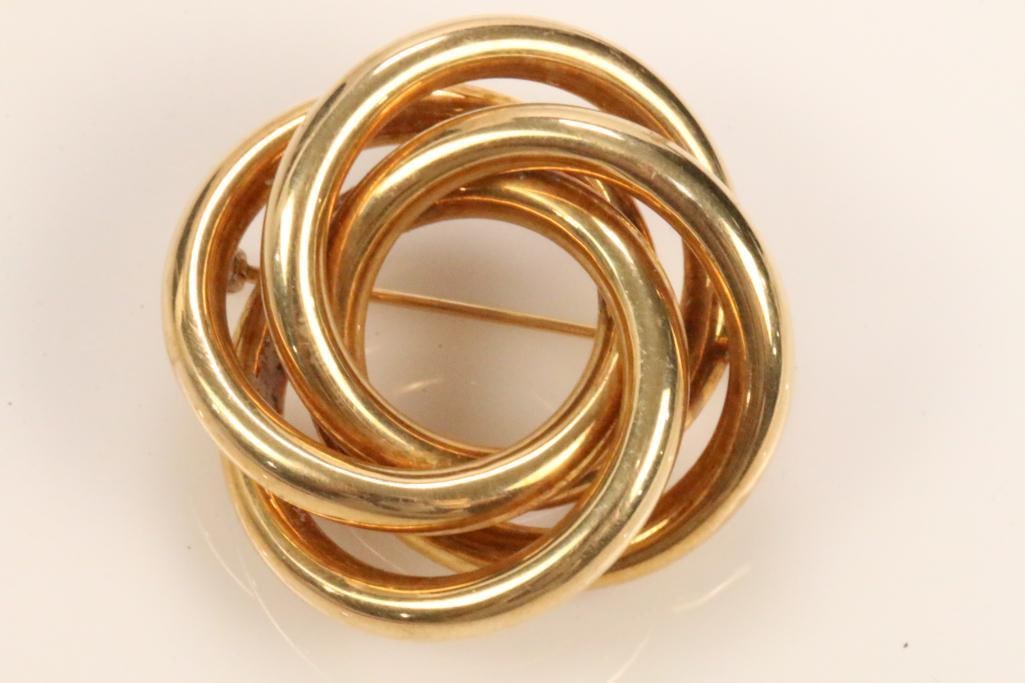 Vintage 14kt Gold large Knot Brooch 16.8 grams MATCHING EARRINGS LOT 28 (1 of 3)