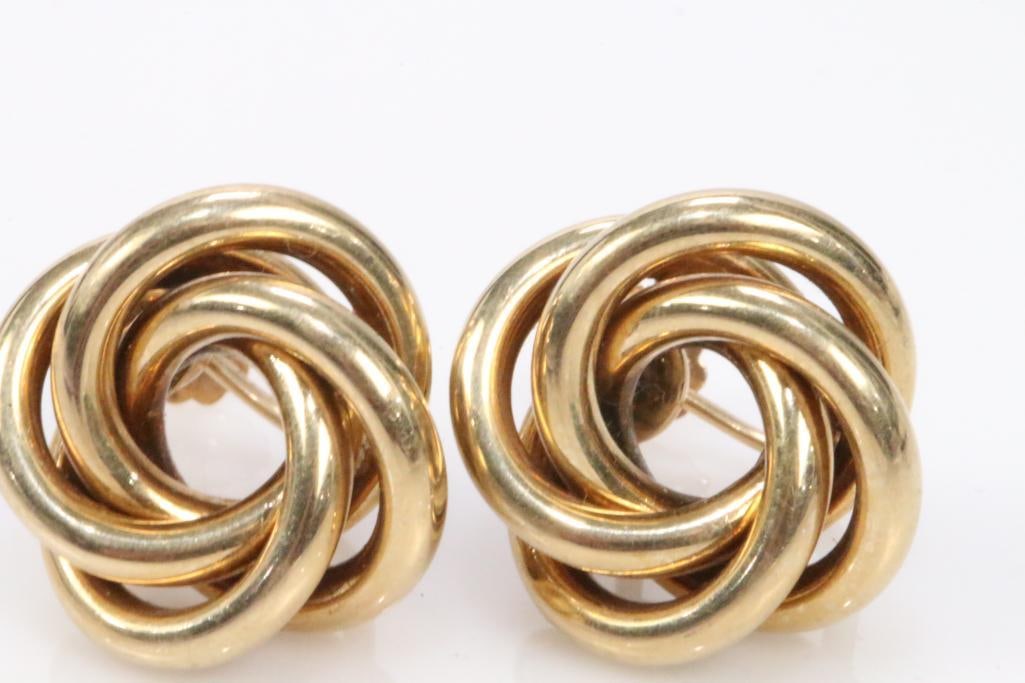 14K Gold Knot Earrings 8.7 grams MATCHING BROOCH LOT 24. (1 of 4)
