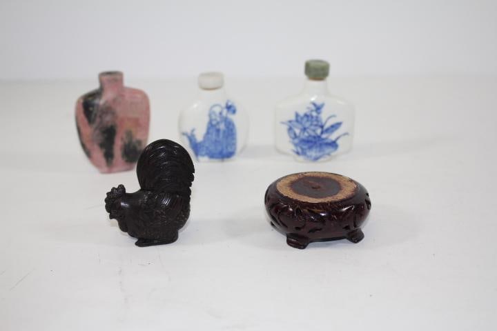 Lot of 3 antique Chinese Snuff Bottles porcelain and glass plus netsukie (1 of 4)