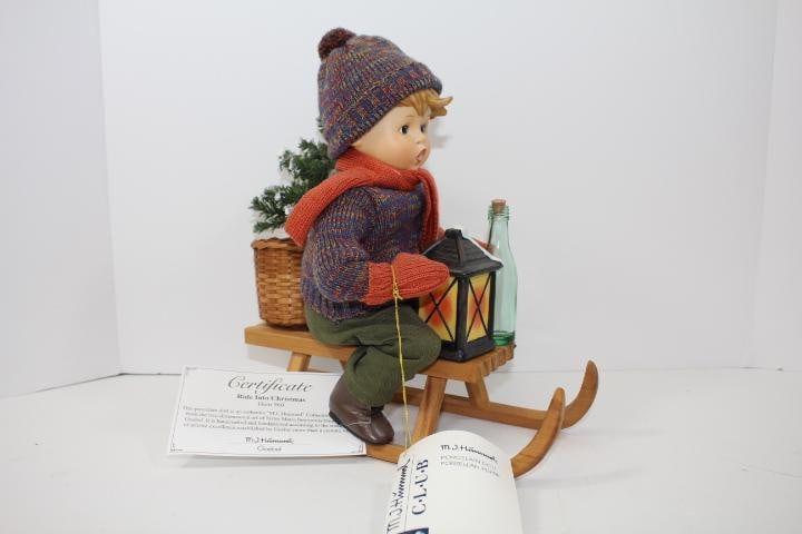 NEW M.J. Hummel Porcelain figurine BOY ON sled "Ride Into Christmas" (1 of 6)