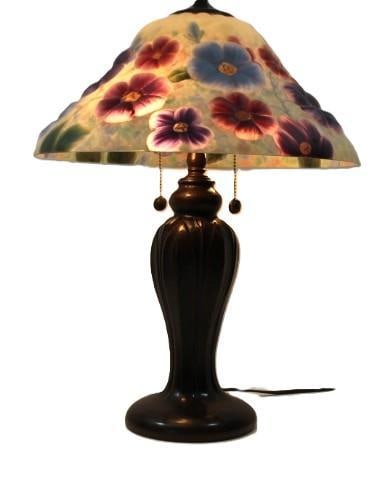 Dale Tiffany Pansy Pairpoint Reverse paint Lamp bronze tone base (1 of 4)