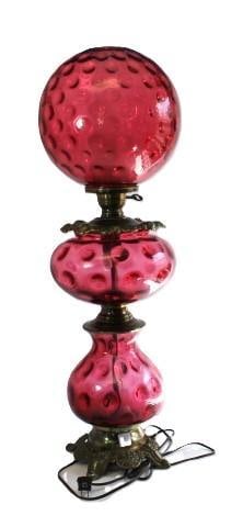 RARE FENTON CRANBERRY COIN DOT GLASS LAMP (1 of 6)