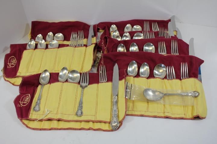 Wallace Sterling Silver Flatware Old  Atlanta Pattern 49 piece service for 8. Weight 1,928 grams (1 of 4)