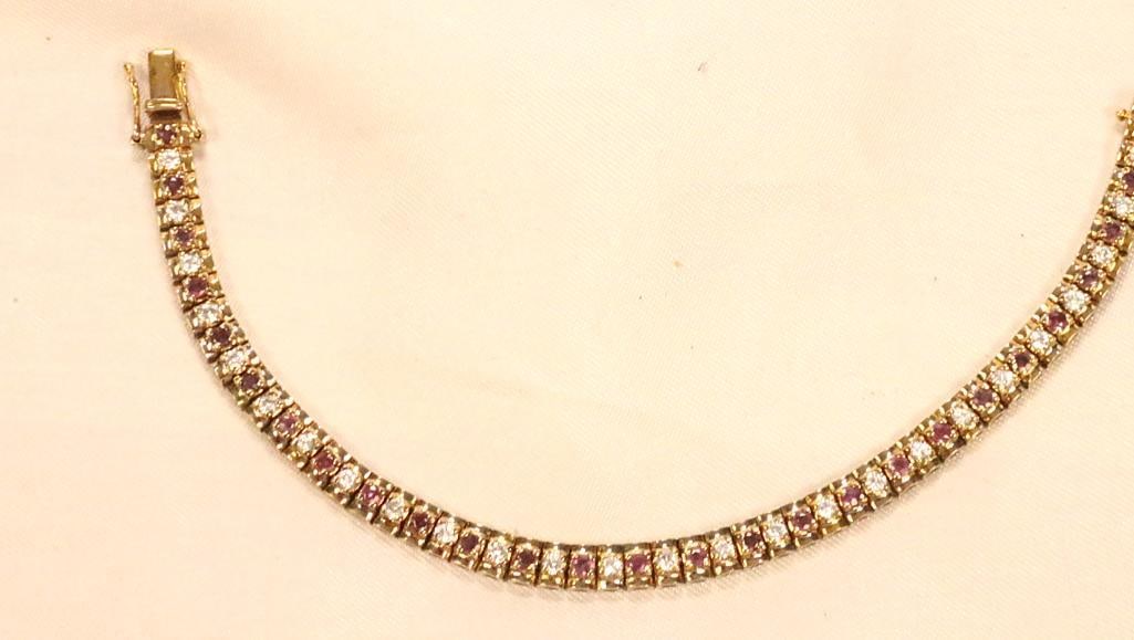 Gold over Sterling Silver Pink spinel CZ bracelet 20.6 grams (1 of 7)