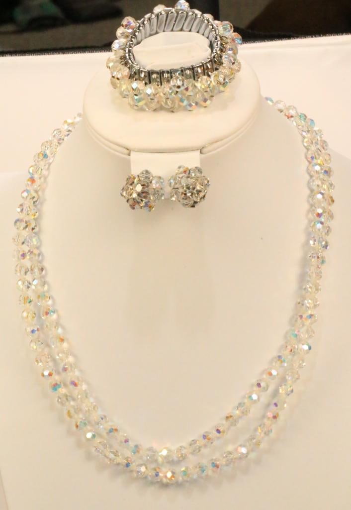 Brilliant AB Rock Candy Crystal  2 strand necklace, bracelet,  earrings PARURE (1 of 5)