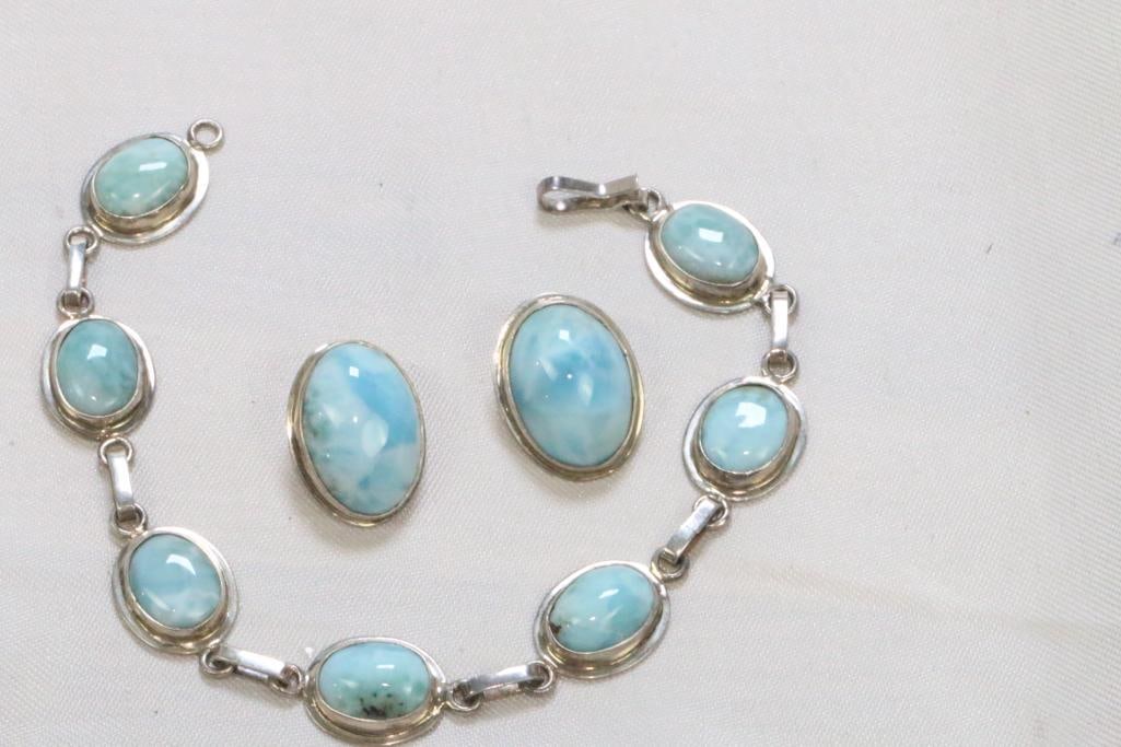 Vintage Sterling Silver larimar Bracelet and earrings set (1 of 6)