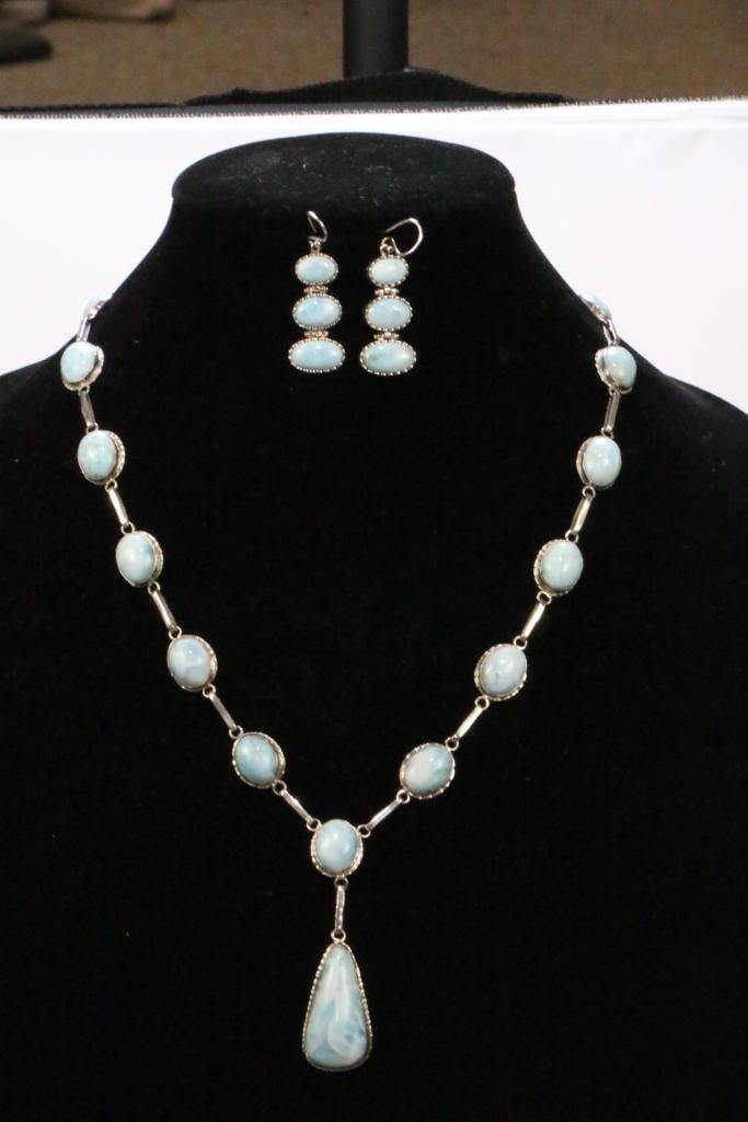 vintage sterling silver Larimar Necklace and earring set (1 of 6)