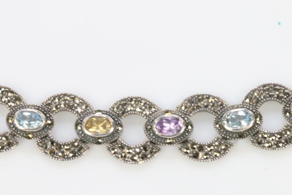 Sterling Silver Marcasite Rainbow Gemstone Bracelet (1 of 10)