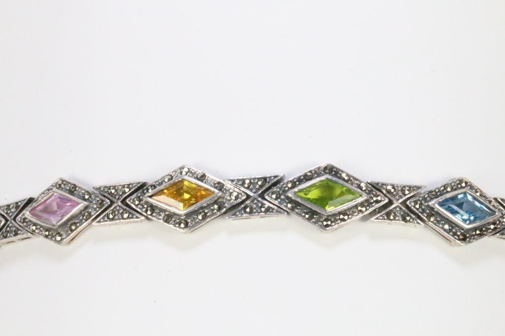 Sterling Silver Marcasite rainbow Gemstone bracelet (1 of 8)