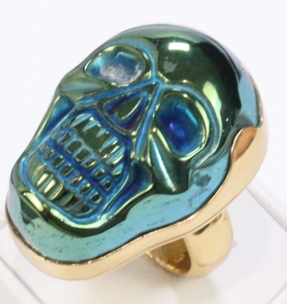 Designer Charles Albert NEW Alchemia Gold Cobalt titanium SKULL Ring (1 of 7)