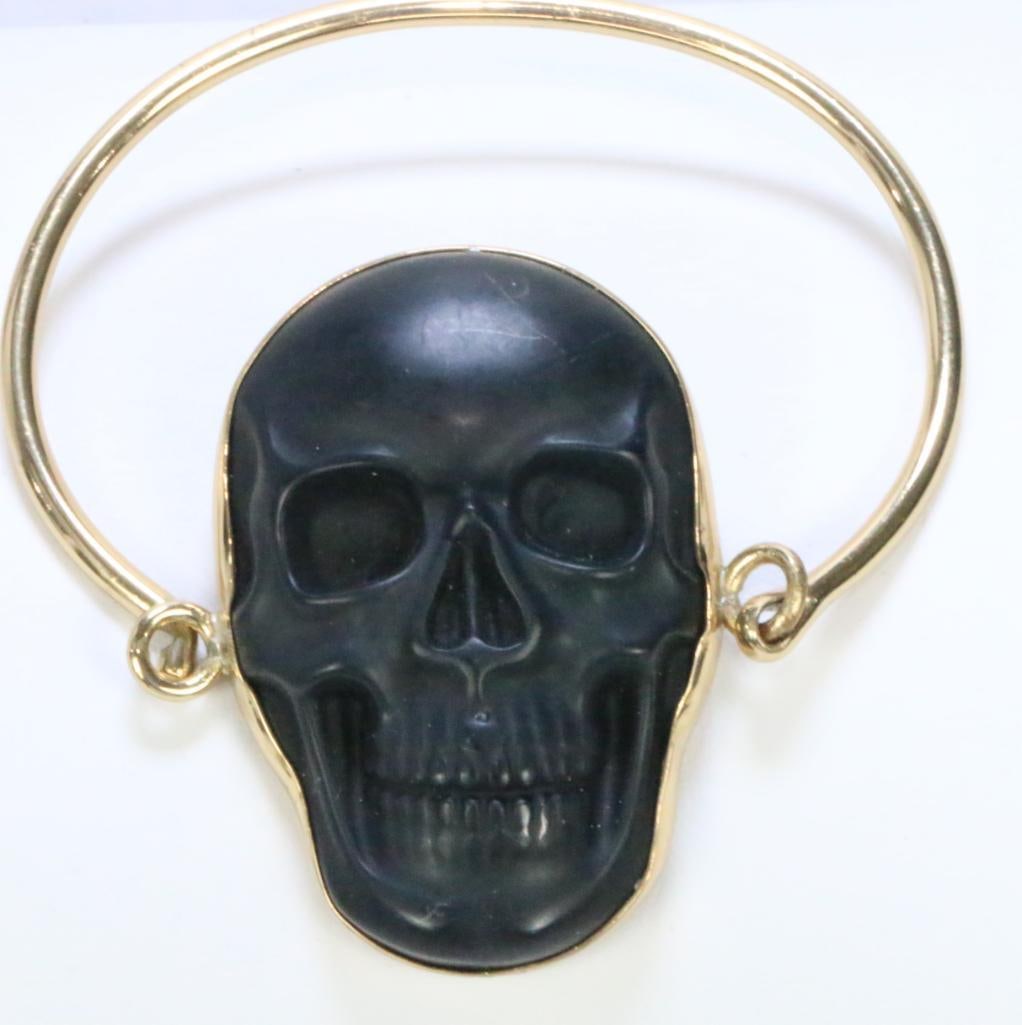Designer Charles Albert NEW Alchemia Gold Black Onyx SKULL Bracelet (1 of 7)