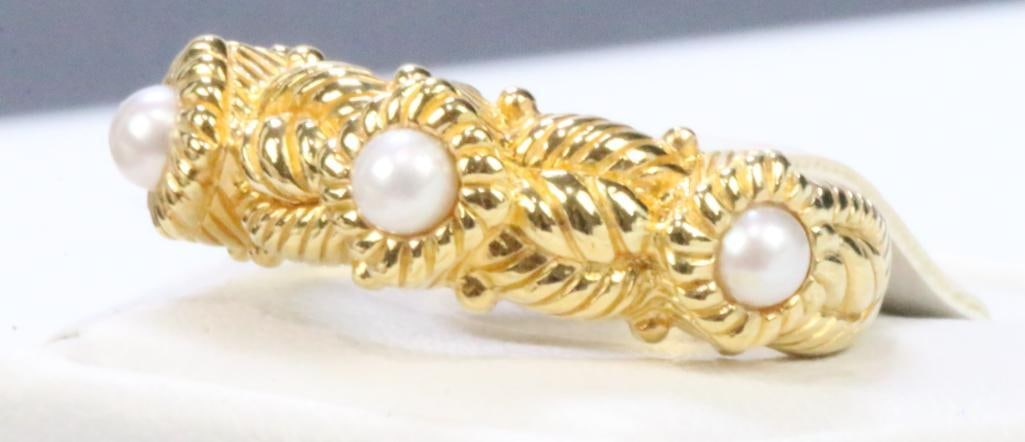Judith Ripka Gold over Sterling Silver Pearl Ring SZ 6.75 (1 of 7)