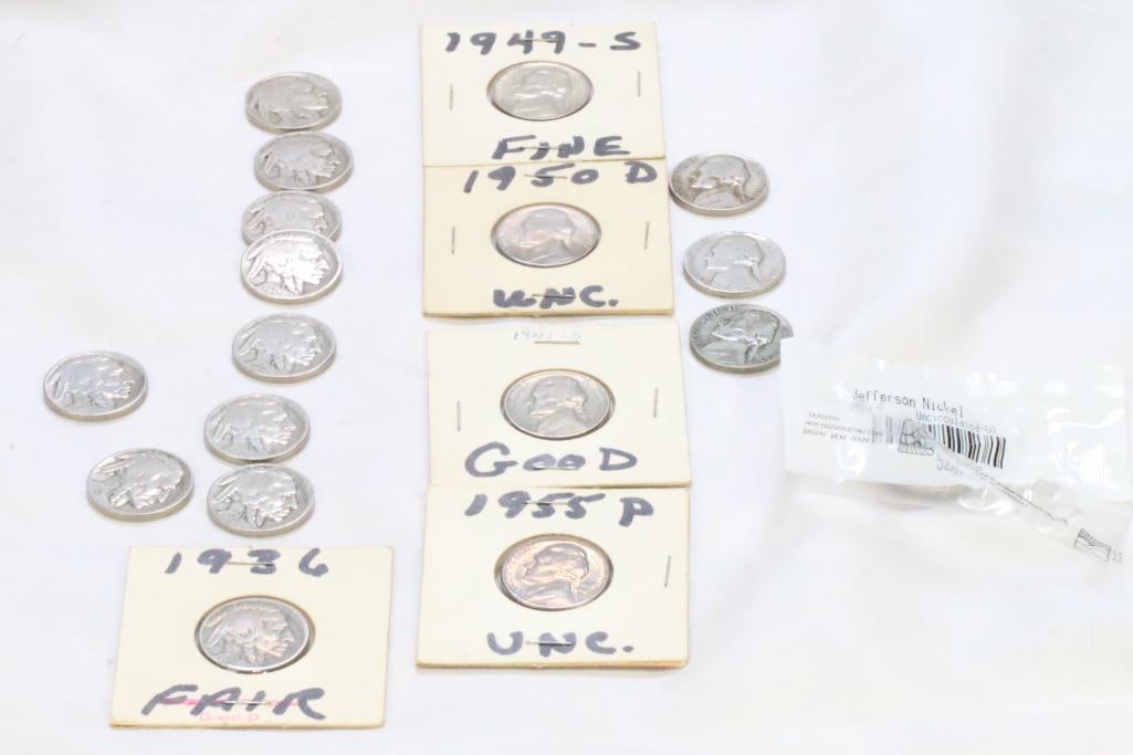 Lot of 10 Buffalo Nickels and  Jefferson Nickels (1 of 17)