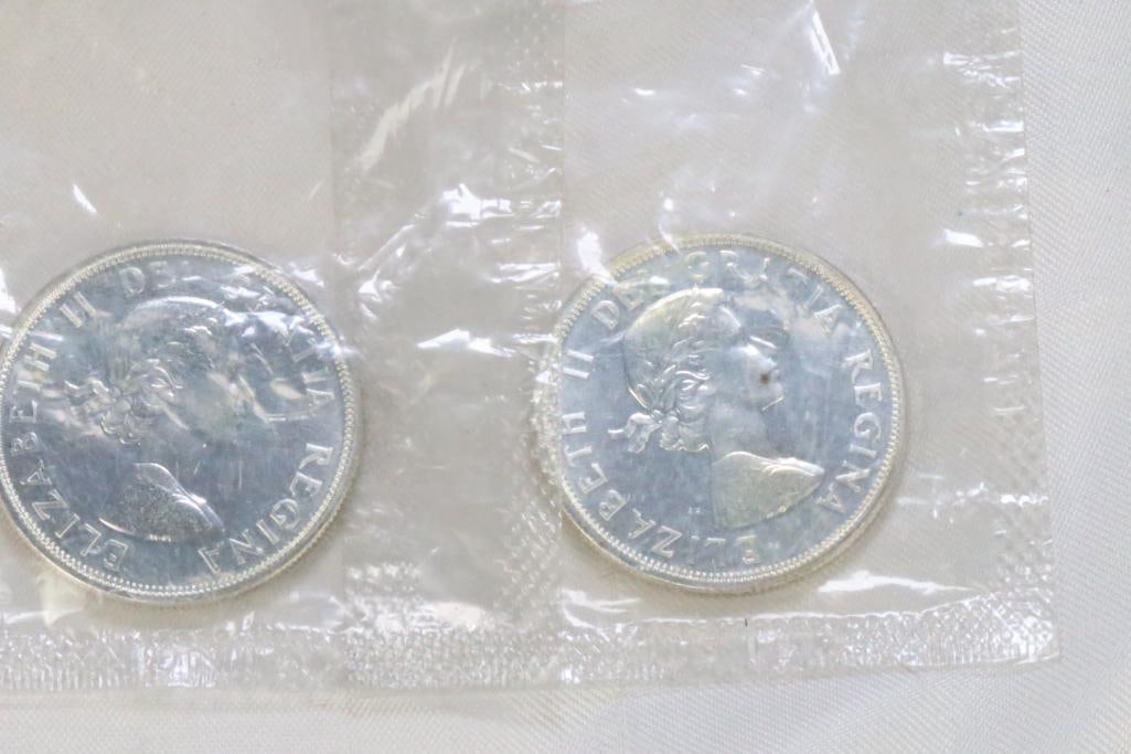Lot of 2 Uncirculated Canadian Silver dollars 1964 (1 of 6)