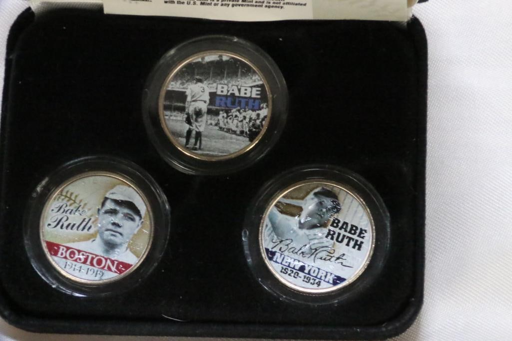 Boxed Set of BASEBALL LEGENDS U.S Statehood Quarters BABE RUTH Baseball Photo coins (1 of 4)