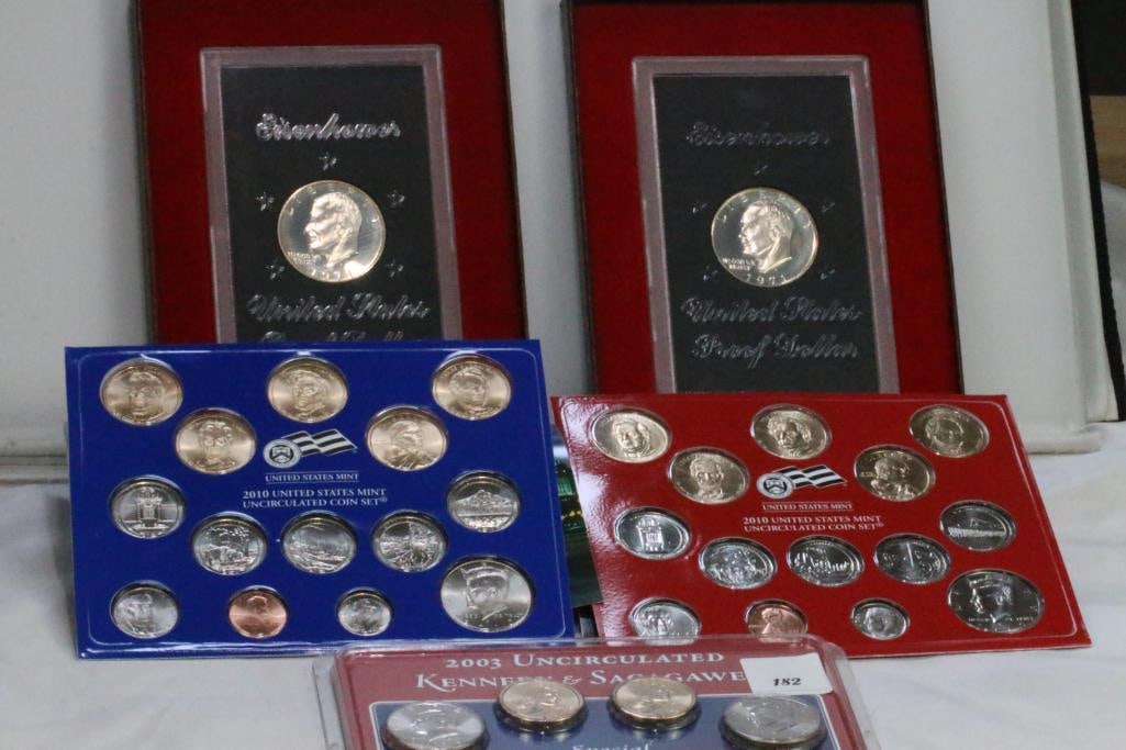 Lot of Uncirculated coin sets, 2003 Kennedy & Sacagawea, 2010 Mint Sets 2 Eisenhower Proofs (1 of 7)